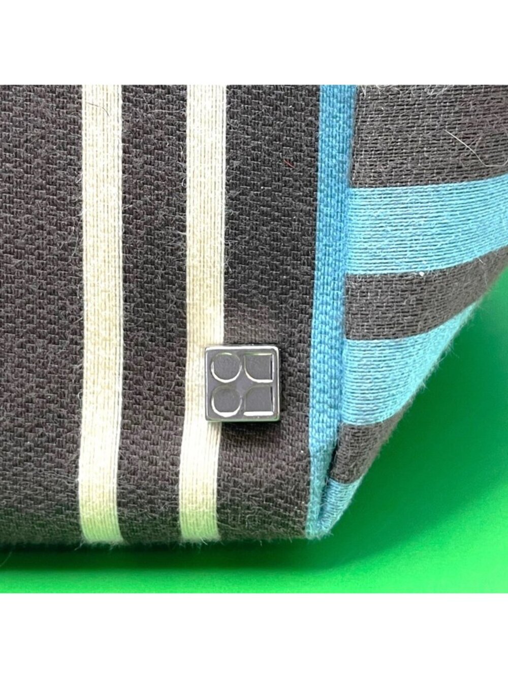 Kate Spade NY Striped Canvas Tote Bag Blue Brown White Leather Handles Italy VTG - Picture 4 of 15